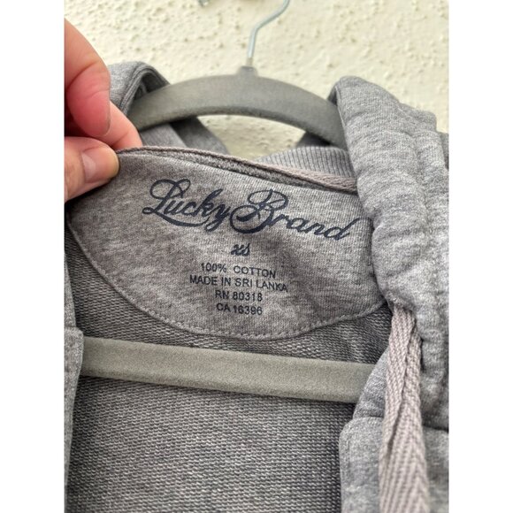 Lucky Brand Cozy Grey Hooded Wrap Cardigan With Tie Waist & Side Pockets - Picture 7 of 13